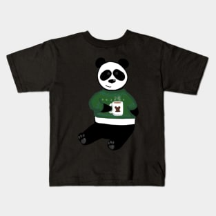 Panda drinking coffee in a christmas sweater Kids T-Shirt